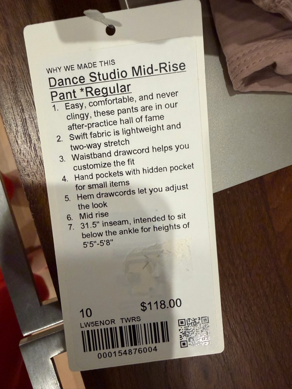 Lululemon NWT Dance Studio Mid-Rise Pant *Regular Twilight Rose Size 10 - Picture 5 of 5